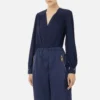 Blusa Blu Navy Stile Body Elisabetta in Tessuto Georgette