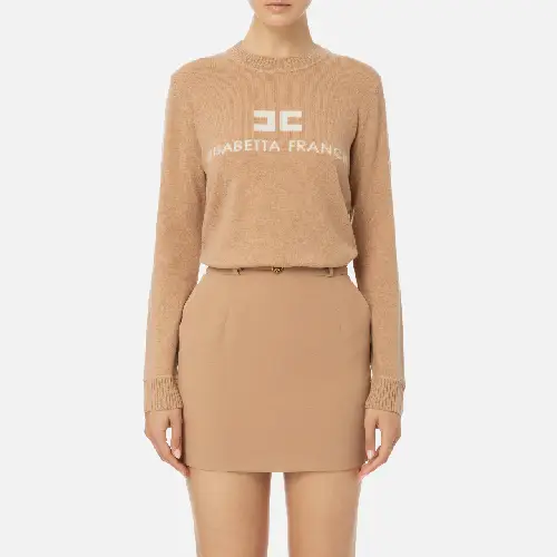 Maglia Elisabetta Franchi in Cashmere Color Pesca con Logo